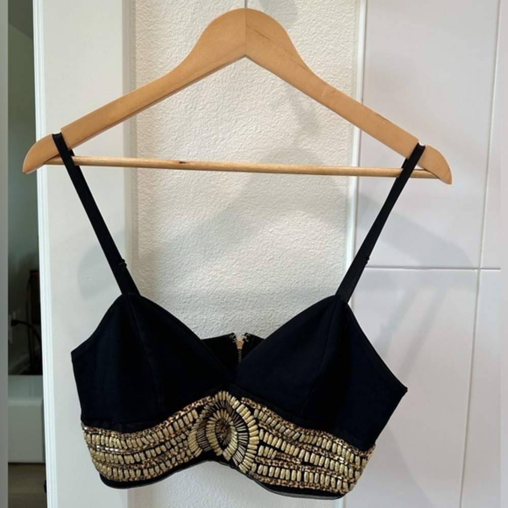 Bebe Black Beaded Crop Top